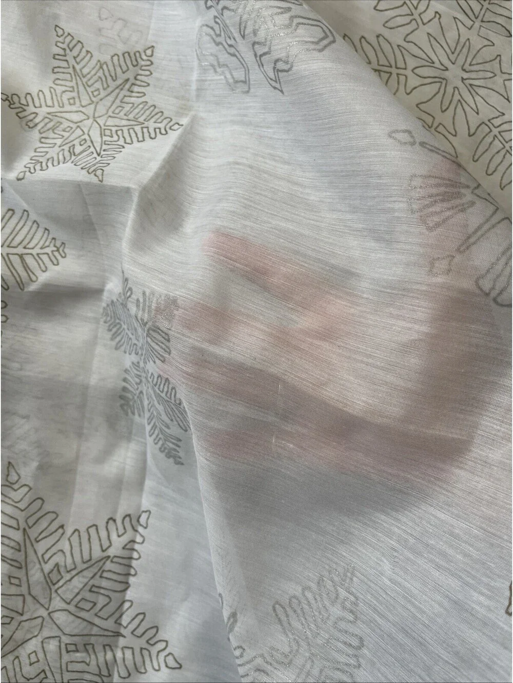 White Gold  Silver Sheer Snowflake Tablecloth 60 X 90